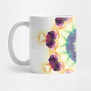 Sea Urchin Kaleidoscope | Harmonograph Blue Red Yellow White Mug